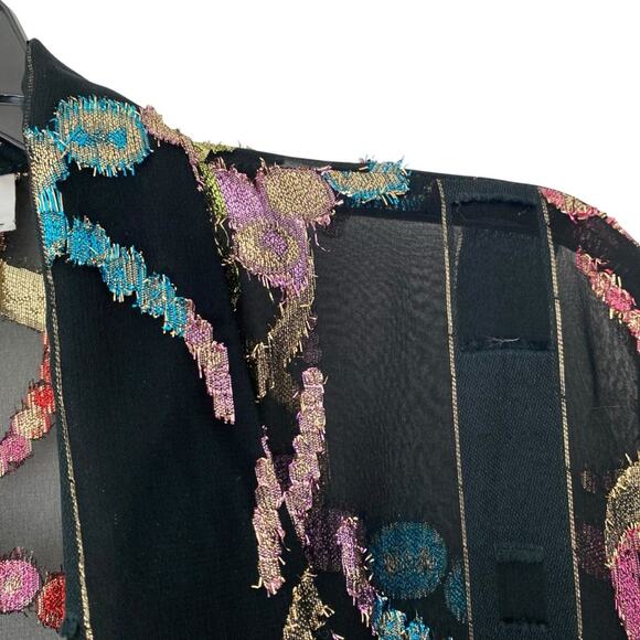 Patra Vintage Lame Metallic Open Tie Front Black Sheer Blouse size large USA - Picture 2 of 8